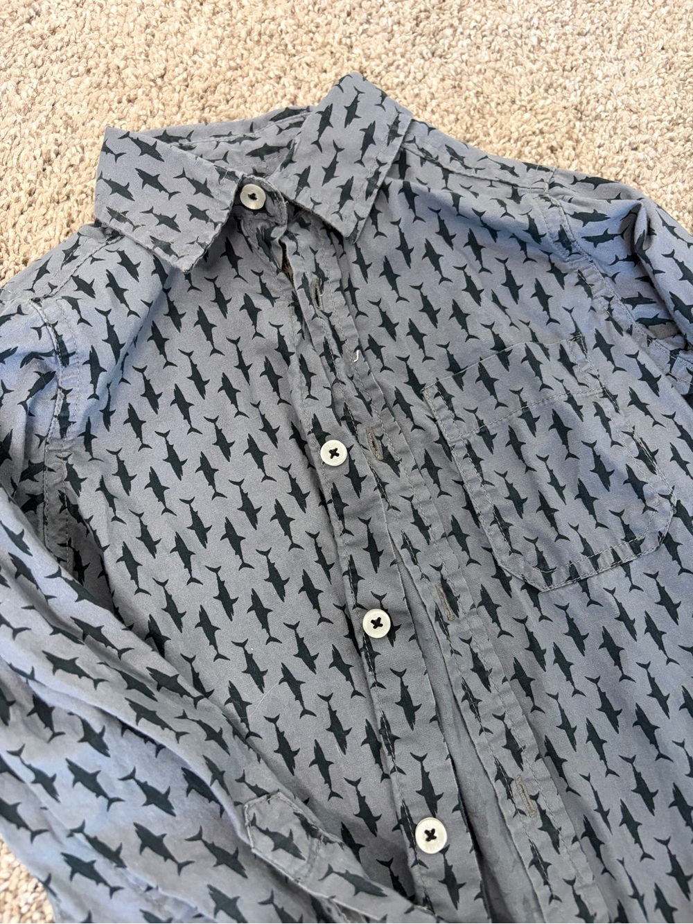 Kids Gray Shark-Print Button Down Shirt